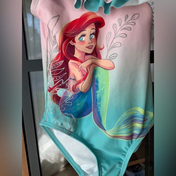 Disney Ariel The Little Mermaid drawing swimsuit one piece ruffle toddler girl - Picture 2 of 5
